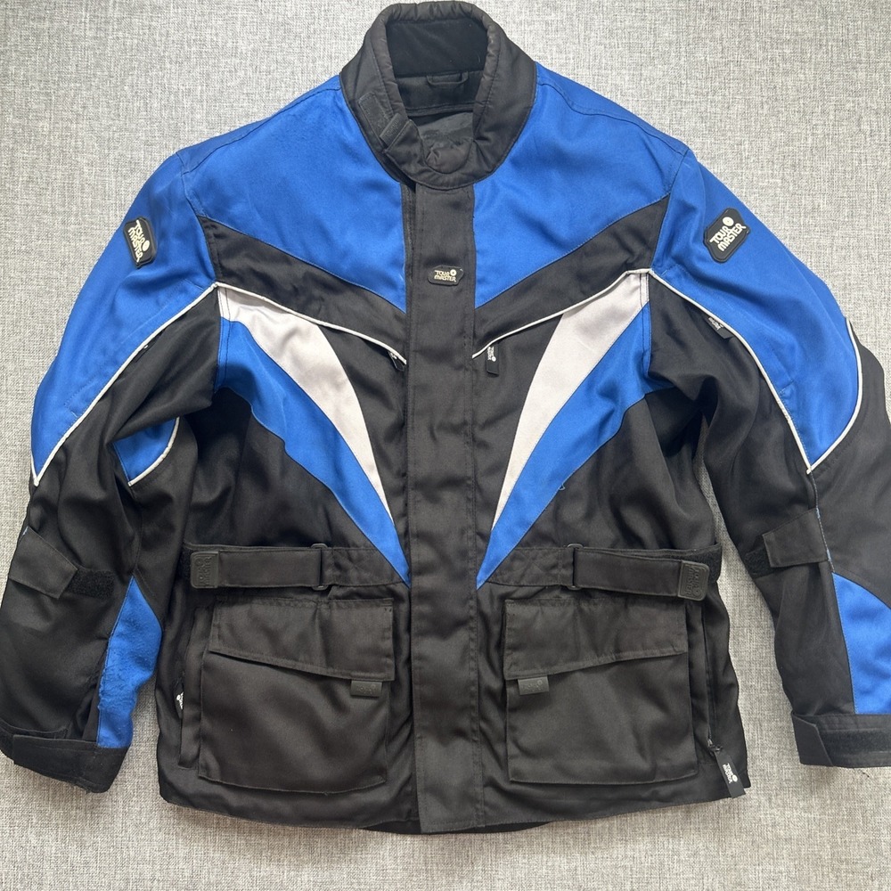 Tour Master Saber Jacket Mens L 44 Blue Black Armored Motorcycle Biker Vented